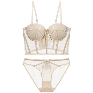 Simple product image showing the Shannon bra and pantie set in beige against a plain white background