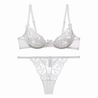 Kelly lacy bra and pantie set in white on a plain white background