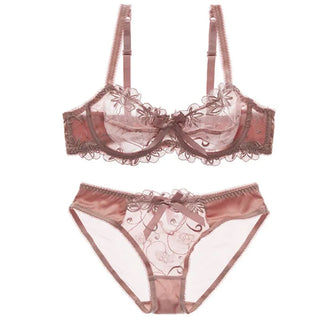 Sonia Unlined Transparent Underwired Bra Set (Dusty Pink)