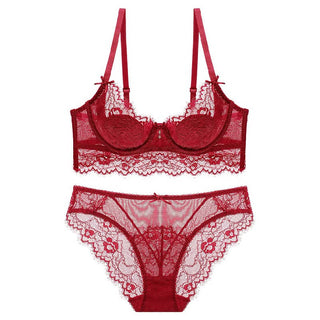 Shirley Transparent Lace Bra Set (Red)
